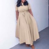 Plus Size Solid Color Tie Up Midi Dress GATE-3184