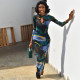 Long Sleeve Hollow Out Print Maxi Dress GJYO-JD305385