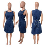 Sleeveless Zipper Denim Mini Dress LX-6203