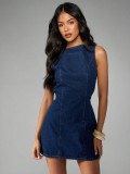 Sleeveless Zipper Denim Mini Dress LX-6203