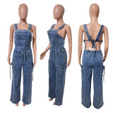 Casual Denim Wide Leg Jumpsuit LX-6202