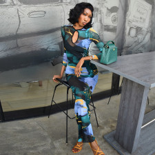 Long Sleeve Hollow Out Print Maxi Dress GJYO-JD305385