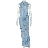 O Neck Sleeveless Print Maxi Dress GJYO-JD305366