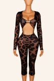 Leopard Print Hollow Out Seventh Jumpsuit YWXS-K26L2544