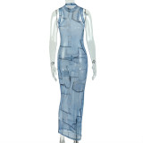 O Neck Sleeveless Print Maxi Dress GJYO-JD305366