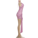 Backless Stripe Sling Mini Dress GSLF-K6D09041A