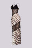 Lace See Through Patchwork Print Split Maxi Dress GTYZ-7615