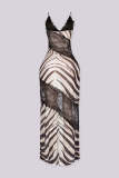 Lace See Through Patchwork Print Split Maxi Dress GTYZ-7615