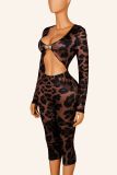 Leopard Print Hollow Out Seventh Jumpsuit YWXS-K26L2544