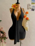 Deep V Neck Ruched Mini Dress GKYS-3045