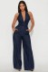 Denim Washed Halterneck Backless Jumpsuit LX-6078