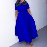 Plus Size Solid Color Tie Up Midi Dress GATE-3184