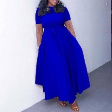 Plus Size Solid Color Tie Up Midi Dress GATE-3184