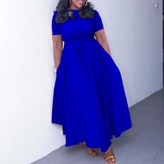 Plus Size Solid Color Tie Up Midi Dress GATE-3184