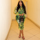 Long Sleeve Print Midi Dress GJYO-JD305508