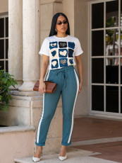 Causal Print Short Sleeve 2 Piece Pant Set MIL-L365
