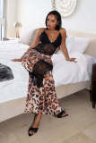 Lace See Through Patchwork Print Split Maxi Dress GTYZ-7615