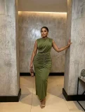 Sleeveless Solid Color Ruched Maxi Dress GADE-103701