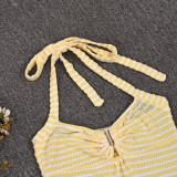 Stripe Contrast Color Halterneck Two Piece Shorts Set GYHF-041656SBG