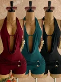 Deep V Neck Backless Solid Romper GZIY-6381