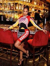 VIP1 Letter Print Long Sleeve Short 2 Piece Set GFCF-1495