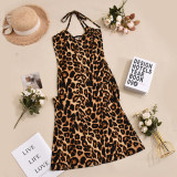 Leopard Print Backless Tie Up Maxi Dress GYHF-32610DBY