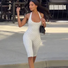 Polka Dots Print Backless Romper GYME-K6Q08075A