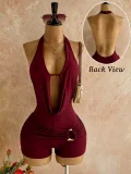 Deep V Neck Backless Solid Romper GZIY-6381
