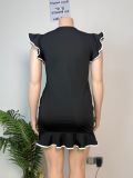 Plus Size Ruffles Sleeveless Solid Color Mini Dress GAWE-6763