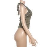 Polka Dot Print Halterneck V Neck Tank Tops GYME-K6B07270A