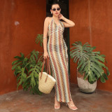 Sexy Contrast Color Backless Maxi Dress GYHF-51748DBD