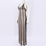 Sexy Contrast Color Backless Maxi Dress GYHF-51748DBD