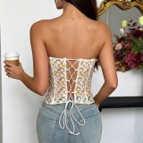 Lace Flower Print Fishbone Tank Top GPBY-VE8393