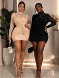 Long Sleeve Mesh See Through Mini Dress GMYU-10228