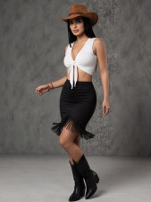 Solid Color Tassel Mid-Skirts GZIY-6388