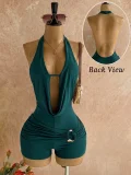 Deep V Neck Backless Solid Romper GZIY-6381