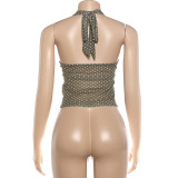 Polka Dot Print Halterneck V Neck Tank Tops GYME-K6B07270A