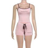 Letter Print Sling Two Piece Shorts Set GYME-K6S08793A