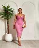 Solid Color Hot Drill Sling Midi Dress  GADE-11068