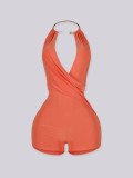 Solid Color Backless Ruched Romper GZIY-6383
