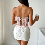 Lace Flower Print Fishbone Tank Top GPBY-VE8393