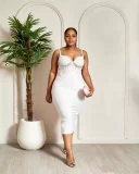Solid Color Hot Drill Sling Midi Dress  GADE-11068