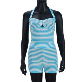 Stripe Contrast Color Halterneck Two Piece Shorts Set GYHF-041656SBG