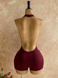 Deep V Neck Backless Solid Romper GZIY-6381