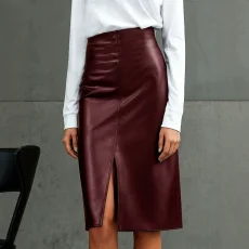 High Waist PU Leather Split Mid-Skirts GPBY-SK8216