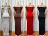 One Shoulder Metal-Buckle Maxi Dress  GMYU-11185
