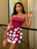 3D Floral Patchwork Tube Top Mini Dress GADE-11329