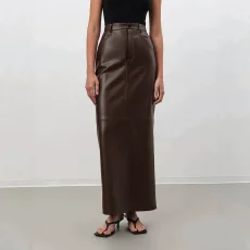 PU Leather High Waist Split Long Skirt GPBY-SK8327
