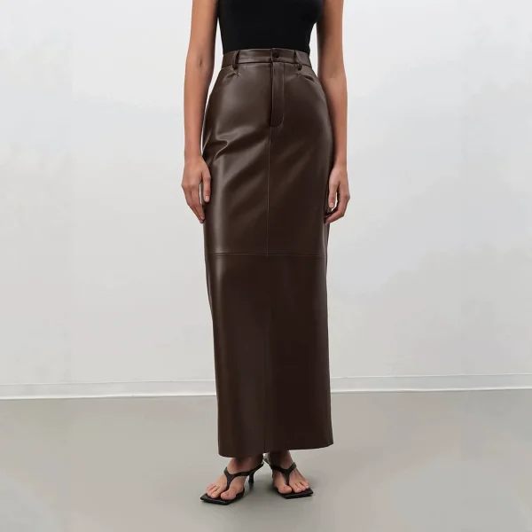 PU Leather High Waist Split Long Skirt GPBY-SK8327