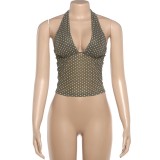 Polka Dot Print Halterneck V Neck Tank Tops GYME-K6B07270A